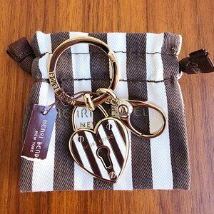 🔴SOLD🔴NWT Henri Bendel Centennial Stripe Heart Lock Gold Tone KeyFob w/Dustbag